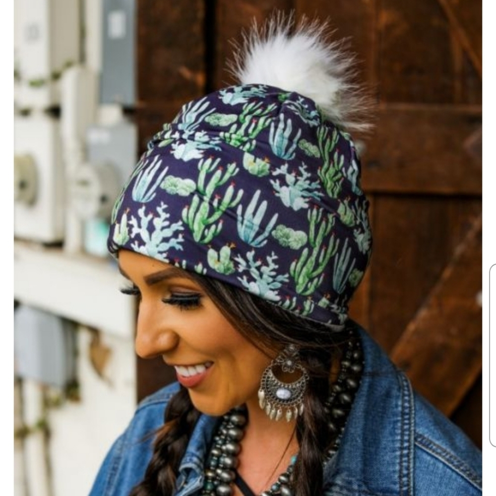 Cactus pom beanie hat